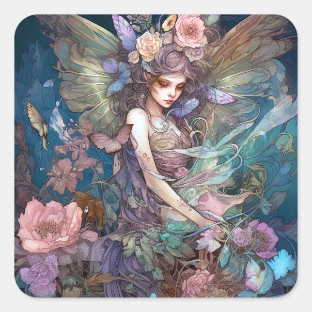Fairy Woman Fantasy Art Quadratischer Aufkleber (Vorderseite)
