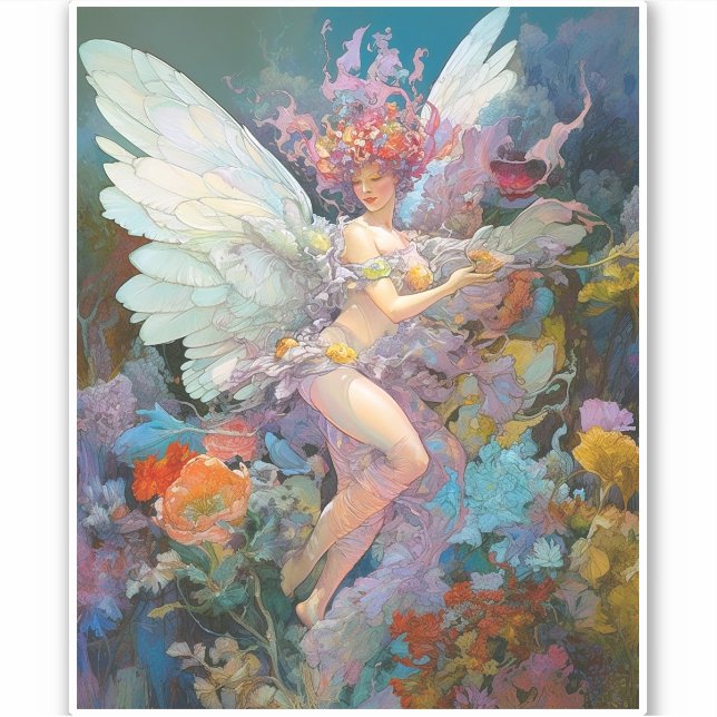 Fairy Woman In Blume Fantasy Art Aufkleber (Vorderseite)