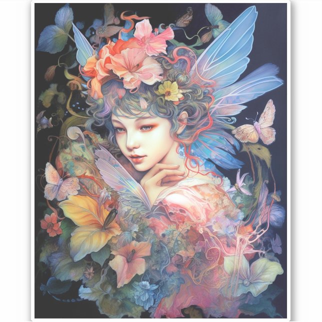 Fairy Woman In Blume Fantasy Art Aufkleber (Vorderseite)