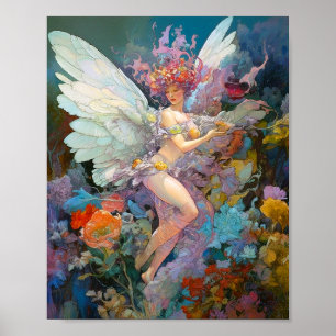 Fairy Woman In Blume Fantasy Art Poster