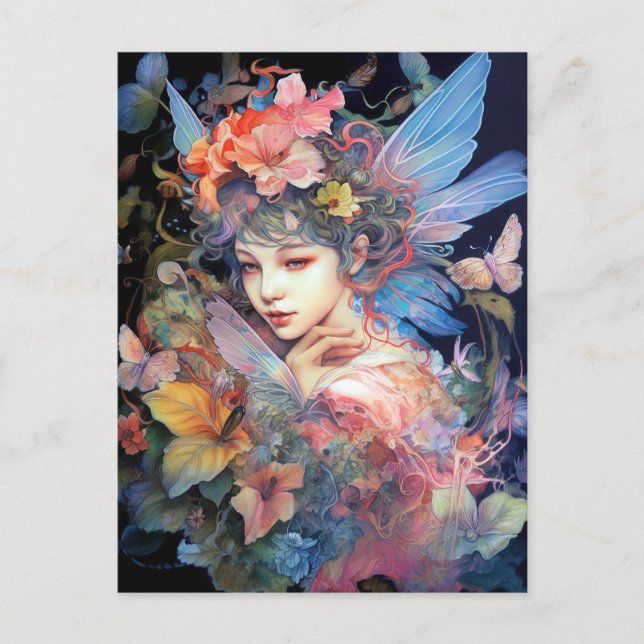 Fairy Woman In Blume Fantasy Art Postkarte (Vorderseite)