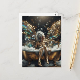 Fairy Woman nimmt eine Blase in Gold Tube Postkarte