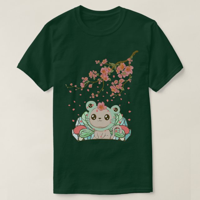 Fairycore Aesthetic Fairy Cat Frog Head Cherry Blo T-Shirt (Design vorne)