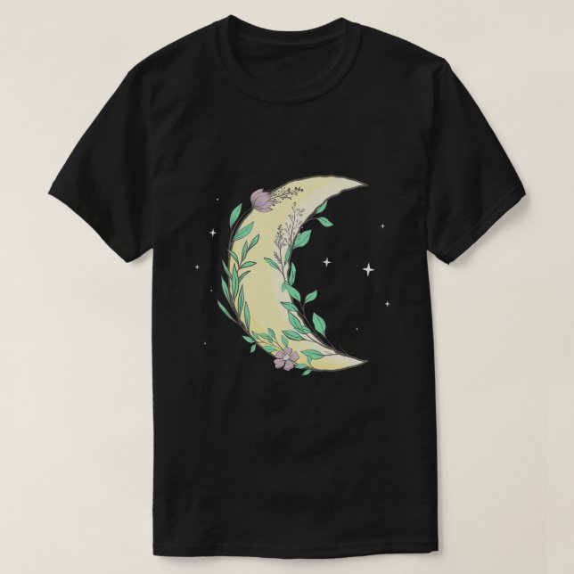 Fairycore Ästhetische Crescent Moon Phase Blume T-Shirt (Design vorne)