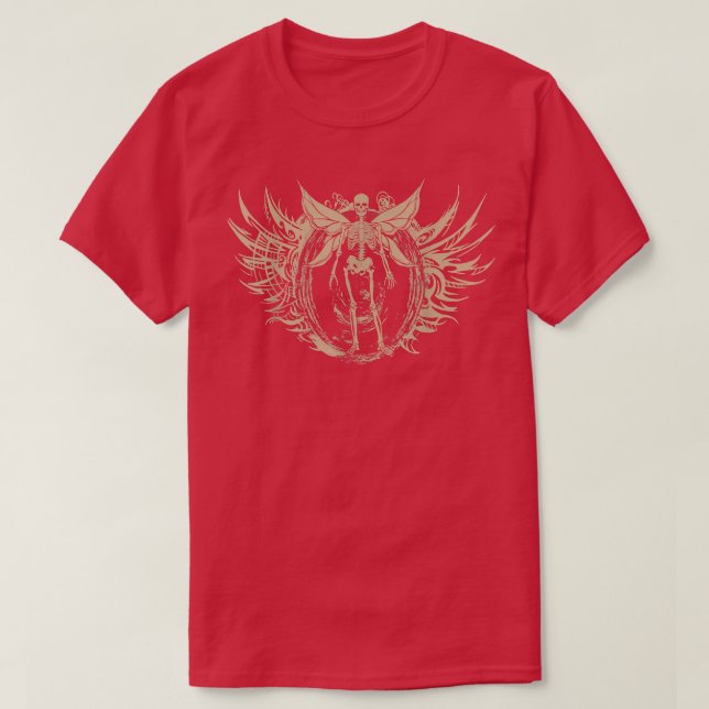 Fairycore Ästhetische Gothic Fairy Wings Skeleton  T-Shirt (Design vorne)