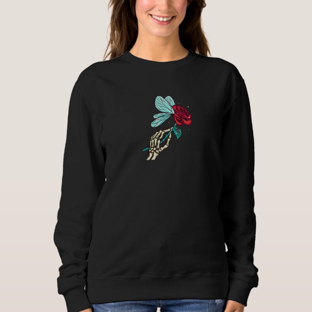 Fairycore Ästhetische Rose Skelettfliege Core Grun Sweatshirt (Vorderseite)