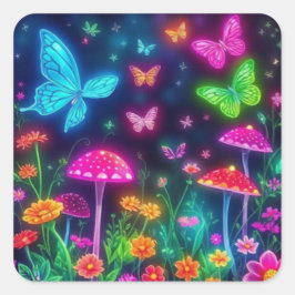 Fairycore-Butterflies-Blume und Pilze Quadratischer Aufkleber