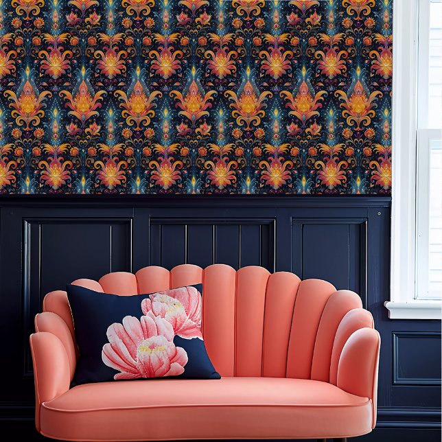 Fairycore Ethereal Fleur Tapete (Fairycore Ethereal Fleur Wallpaper above a coral scalloped sofa.)