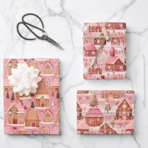 Fairycore Rosa Weihnachtsszenen Koordinierung Geschenkpapier Set