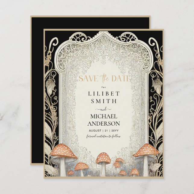 Fairycore Save the Date Black Gold Woodland (Vorne/Hinten)