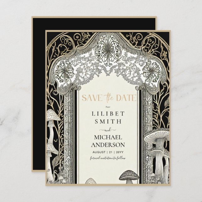 Fairycore Save the Date Black Gold Woodland (Vorne/Hinten)