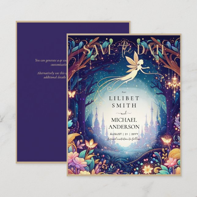 Fairycore Save the Date Fairytale Lila Gold (Vorne/Hinten)