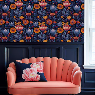 Fairycore Whimsical Orange, Red and Blue Floral Tapete