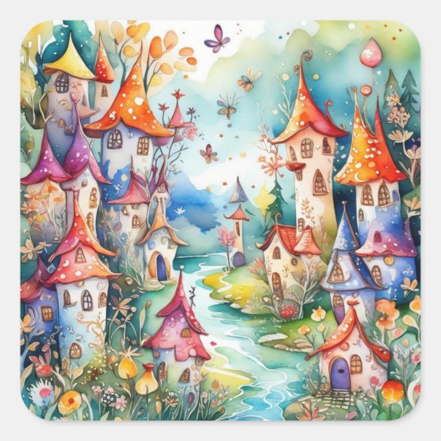 Fairyland Magic Castle Quadratischer Aufkleber (Vorderseite)