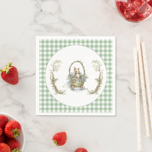 Fairytale Animal Green Gingham Baby Dusche Serviette