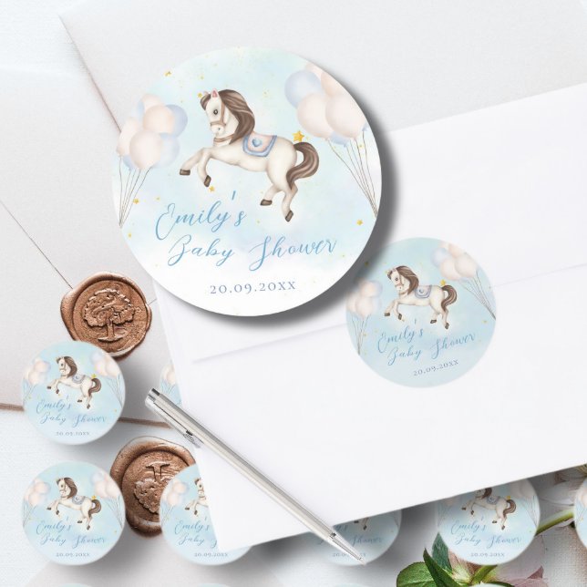 Fairytale baby Pony Blue Ballon Star Dusche Runder Aufkleber (Von Creator hochgeladen)