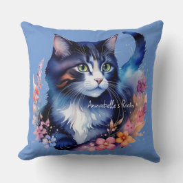 Fairytale Blue Watercolor Kitten Kissen