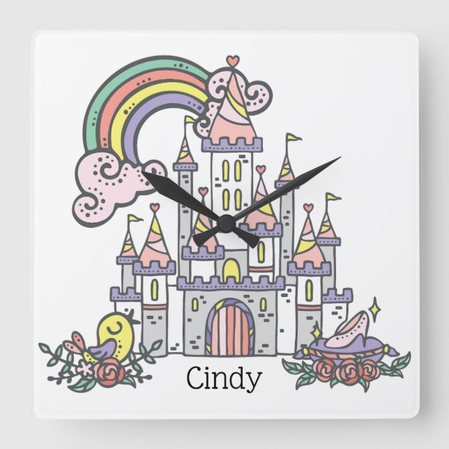 Fairytale Burg Individuelle Name Princess Quadratische Wanduhr (Vorderseite)