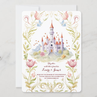 Fairytale Castle Pastel Watercolor Floral Wedding Einladung
