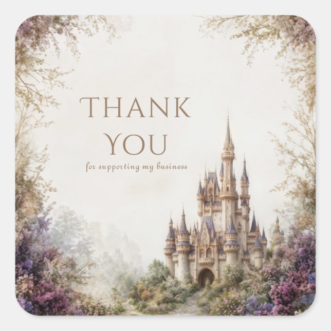 Fairytale Castle Purple Floral Misty Forest Quadratischer Aufkleber (Vorderseite)