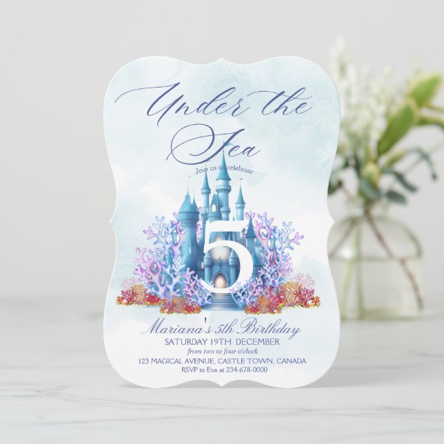 Fairytale Castle Underwater Watercolor Birthday  Einladung (Stehend Vorderseite)