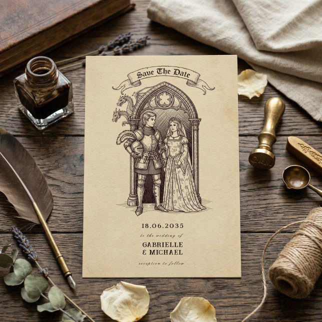 Fairytale Couple Gothic Arch Medieval Wedding Save The Date (Von Creator hochgeladen)