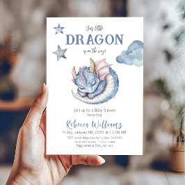 Fairytale Dreamy Blue Boy Dragon Baby Dusche Einladung