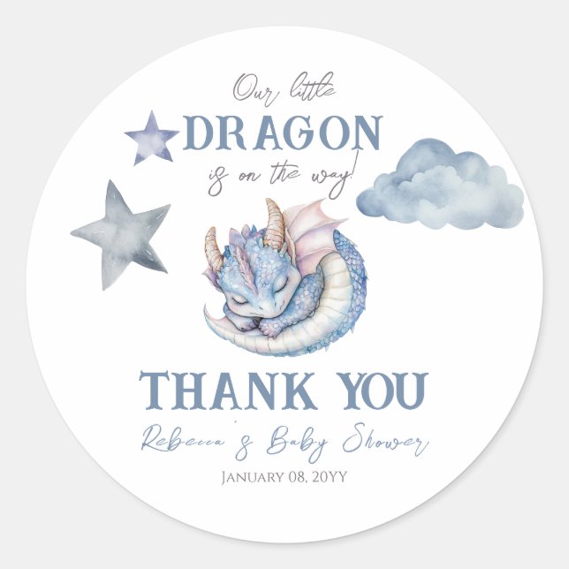 Fairytale Dreamy Dragon Baby Shower Runder Aufkleber (Vorderseite)