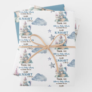 Fairytale Dreamy Dragon Blue Knight Baby Dusche Geschenkpapier Set