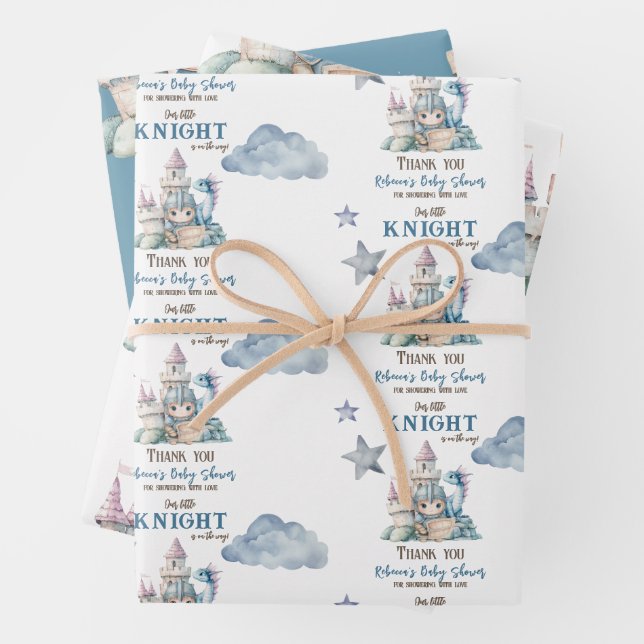 Fairytale Dreamy Dragon Blue Knight Baby Dusche Geschenkpapier Set (Beispiel)