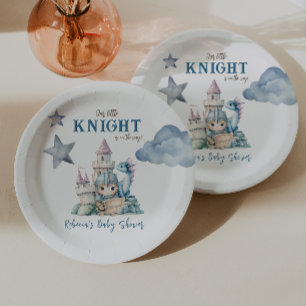 Fairytale Dreamy Dragon Blue Knight Baby Dusche Pappteller