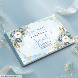 Fairytale Dusty Blue White Gold Blume Sweet 16. Gästebuch