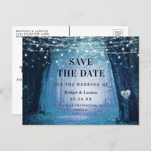 Fairytale Enchanted Forest Blue Save The Date Ankündigungspostkarte