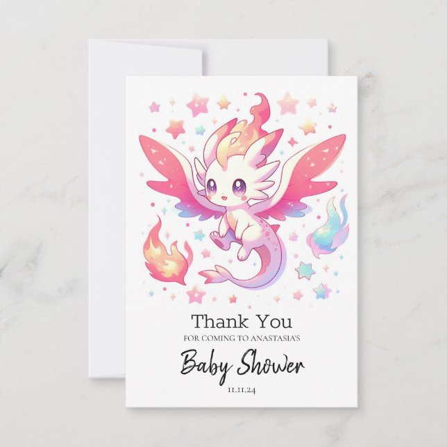 Fairytale Fiery Dragon Baby Dusche Dankeskarte (Vorderseite)
