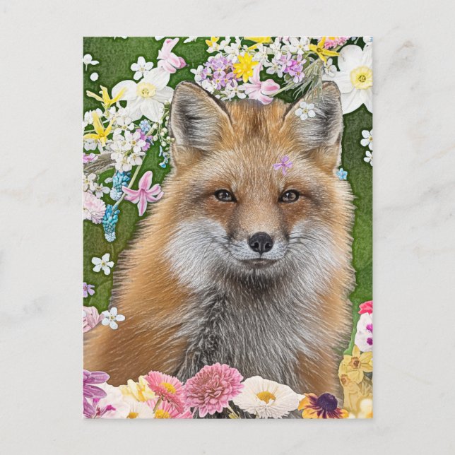 Fairytale Fox im Bereich der Blume Postkarte (Vorderseite)