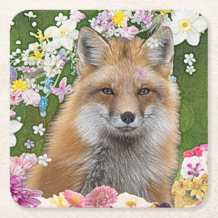 Fairytale Fox im Bereich der Blume Rechteckiger Pappuntersetzer