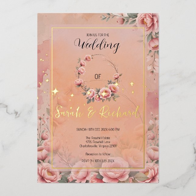 Fairytale Garden Sparkle Einladung zur Hochzeit (Vorderseite)