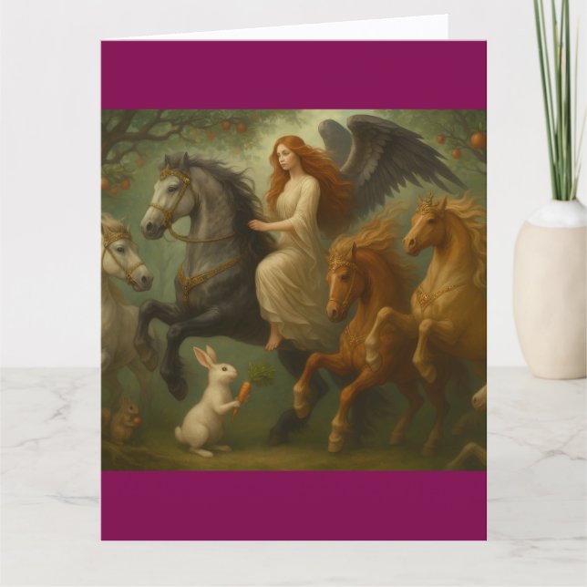 Fairytale Horses and Angel Folded Greeting Card Karte (Vorderseite)
