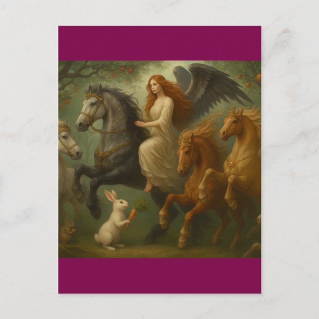 Fairytale Horses and Angel Postcard Postkarte (Vorderseite)