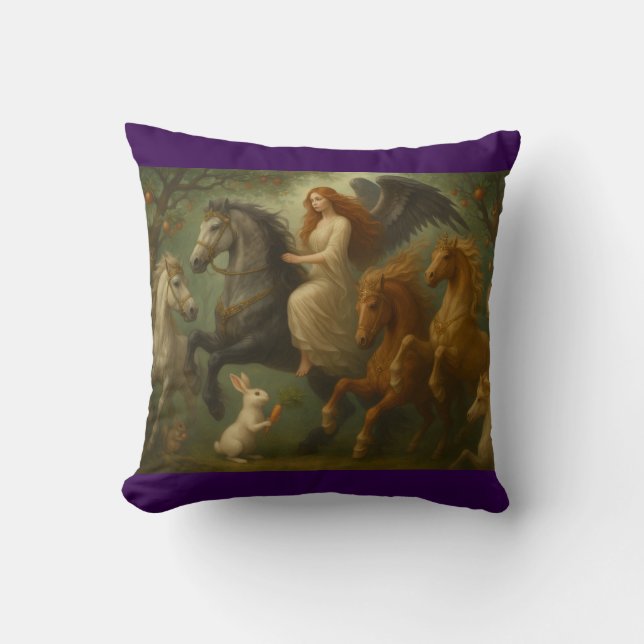 Fairytale Horses and Angel Throw Pillow Kissen (Vorderseite)