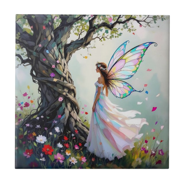 Fairytale Inspired Fairy and Whimsical Tree Fliese (Vorderseite)