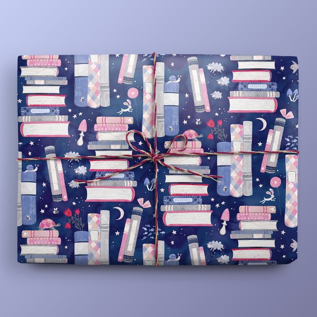 Fairytale Pile of Books Blue Geschenkpapier (Gift Mockup)