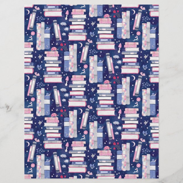 Fairytale Pile of Books Blue Scrapbook Paper (Vorderseite)