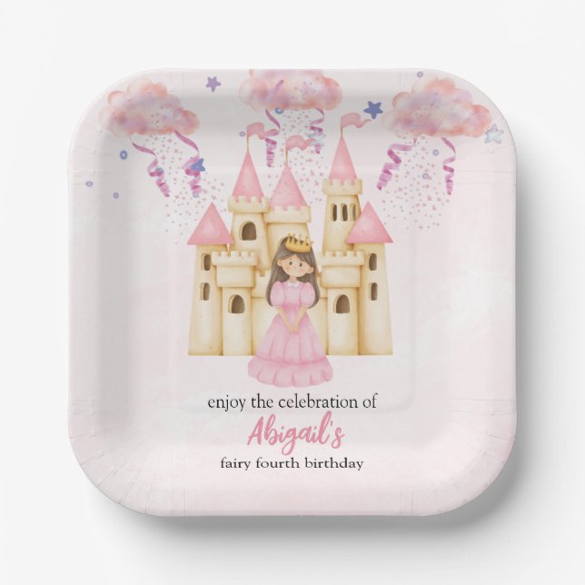 Fairytale Pink Castle Princess All Ages Birthday Pappteller (Vorderseite)