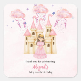 Fairytale Pink Castle Princess All Ages Birthday Quadratischer Aufkleber