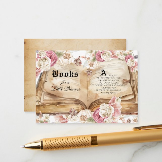 Fairytale Pink Rose Floral Royal Baby Shower Begleitkarte (Vorderseite/Rückseite Beispiel)