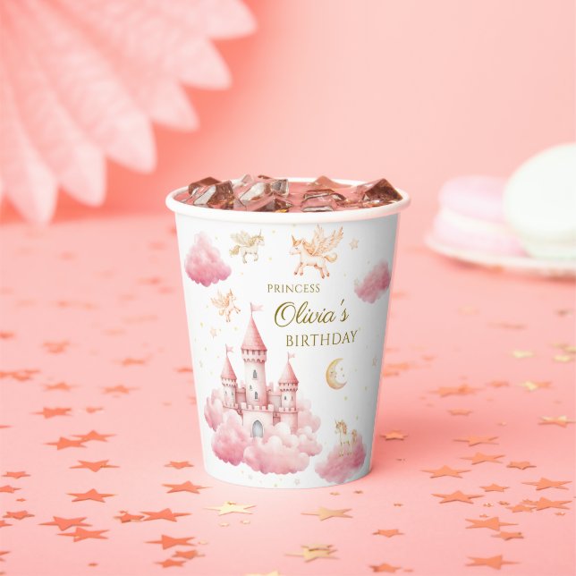 Fairytale Pink Unicorn Girl Birthday Pappbecher (Insitu)