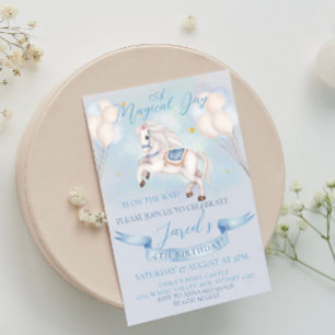 Fairytale Pony Star Ballon 1st Birthday Boy Party Einladung