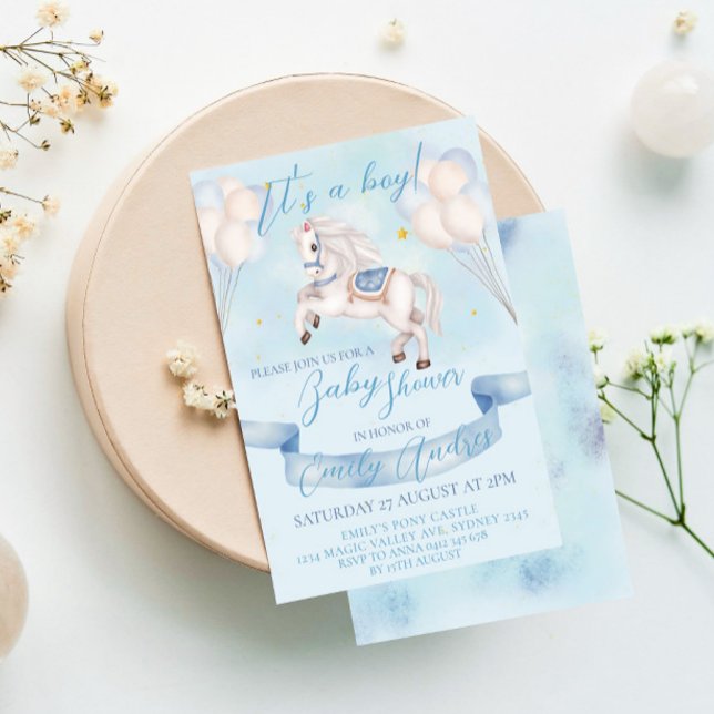 Fairytale Pony Star Balloons Baby Shower Boy Einladung (Von Creator hochgeladen)