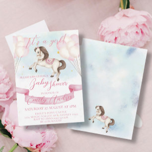 Fairytale Pony Stars Pink Balloons Babydusche Einladung